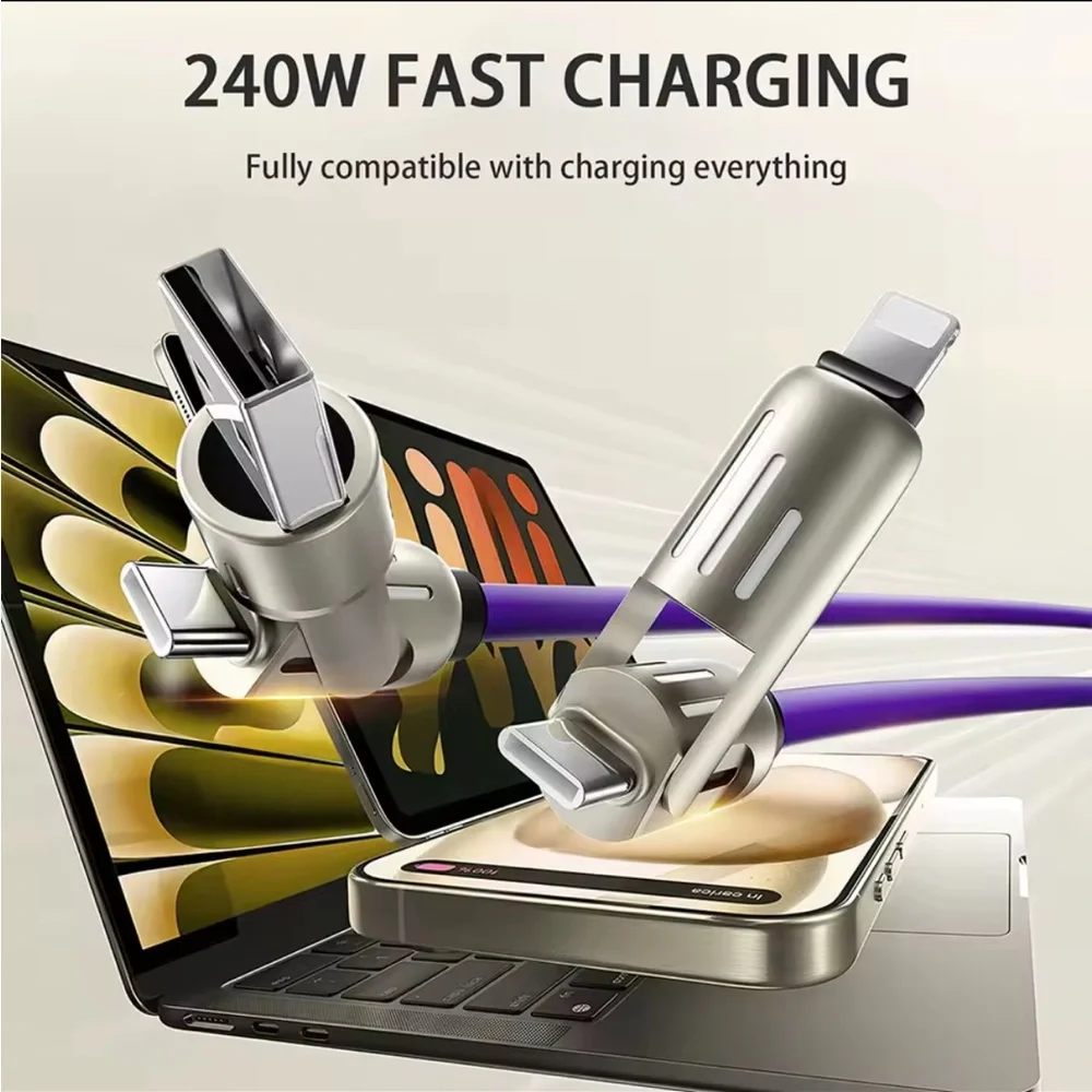 NIB ✌️240W 2-IN-2✌️Fast data cable charger >> 4-in-1 >> purple/black/blue